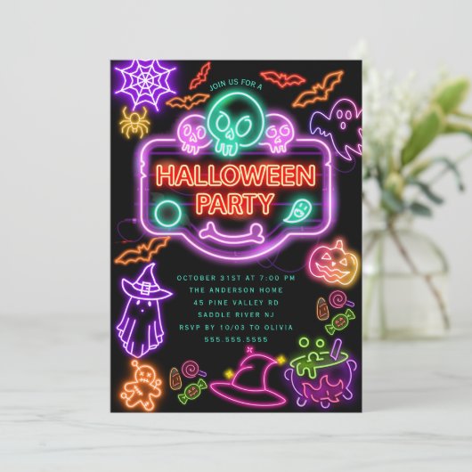 Neon Halloween Feestuitnodiging Kaart (Staand voorkant)