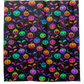 Neon Halloween Jack=O=Lantern Bats and Stars Douchegordijn (Voorkant)