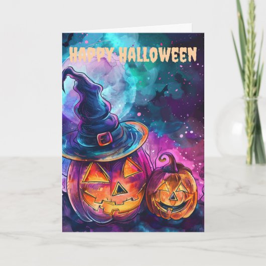 Neon Halloween Jack O Lanterns Feestdagen Kaart (Voorkant)
