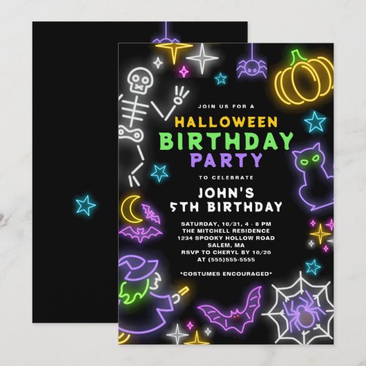 Neon Halloween Jongens 5e Verjaardag Kostuum Feest Kaart (Voorkant / Achterkant)