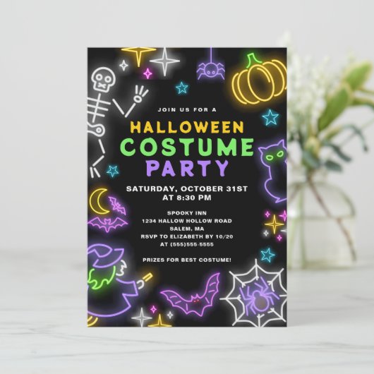 Neon Halloween Kostuum Party Kaart (Staand voorkant)