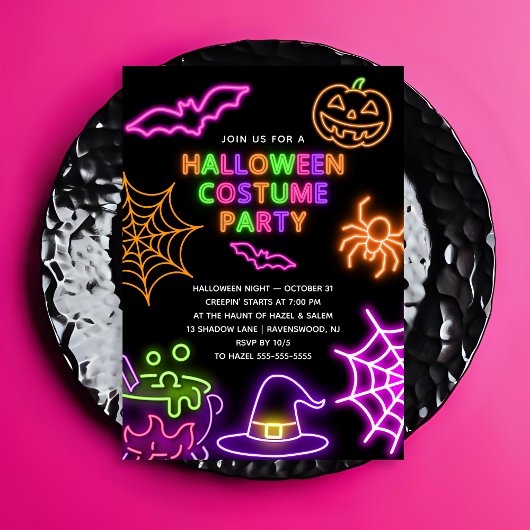 Neon Halloween Kostuum Party Uitnodiging