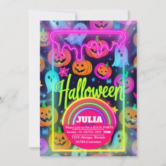 Neon Halloween licht regenboog Glowing Ghost party Kaart (Voorkant)