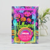 Neon Halloween licht regenboog Glowing Ghost party Kaart (Staand voorkant)