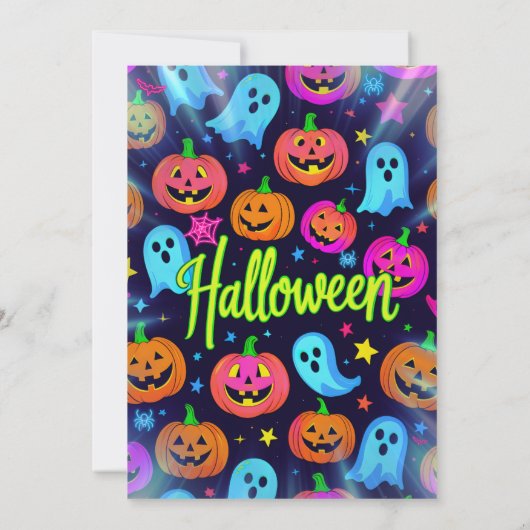 Neon Halloween licht regenboog Glowing Ghost party Kaart (Achterkant)