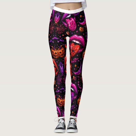 Neon Halloween Lips Leggings (Voorkant)