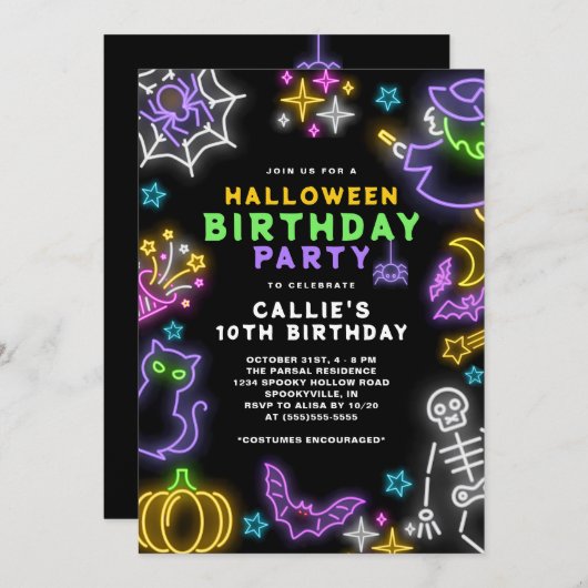 Neon Halloween Meisjes 10e Verjaardag Kostuum Fees Kaart (Voorkant / Achterkant)