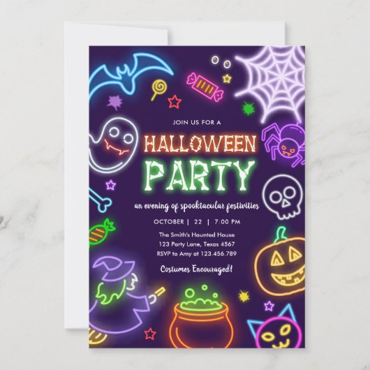 Neon Halloween Party Glow in the Dark Spooktacular Kaart (Voorkant)