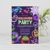Neon Halloween Party Glow in the Dark Spooktacular Kaart (Staand voorkant)