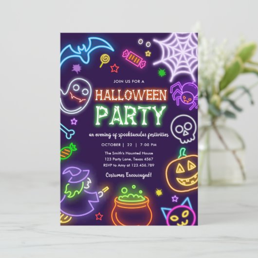 Neon Halloween Party Glow in the Dark Spooktacular Kaart (Staand voorkant)