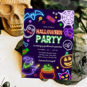 Neon Halloween Party Glow in the Dark Spooktacular Kaart