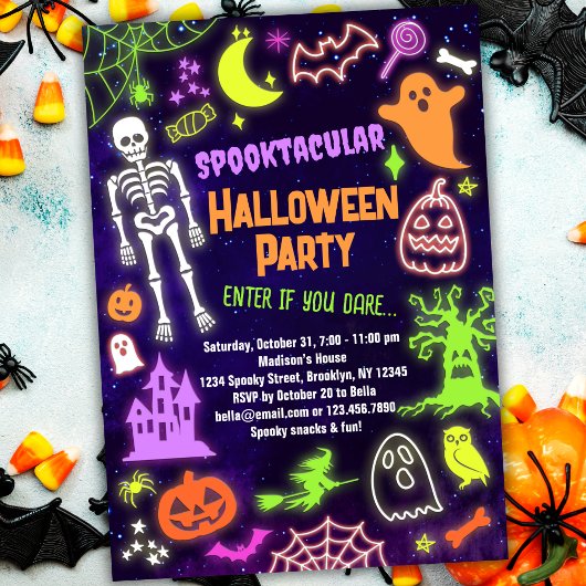 Neon Halloween Party uitnodiging Spooktacular