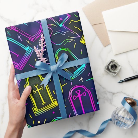 Neon Halloween Patroon Cadeaupapier (Geschenken)