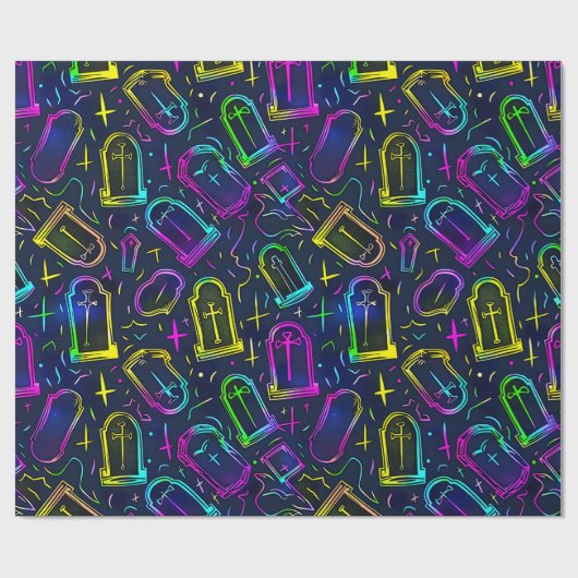 Neon Halloween Patroon  Cadeaupapier (Vlak)