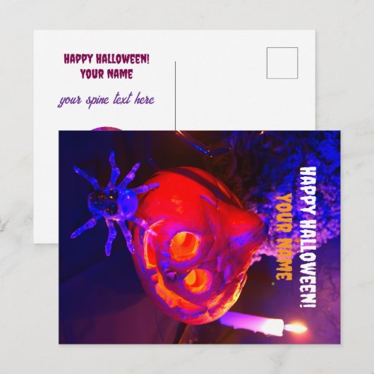 Neon Halloween pompoenen Aankondigingskaart (Voorkant / Achterkant)
