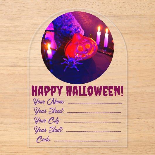 Neon Halloween pompoenen Acryl Uitnodigingen (Voorkant)