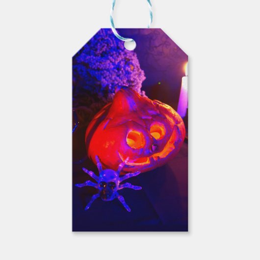 Neon Halloween pompoenen Cadeaulabel (Voorkant)