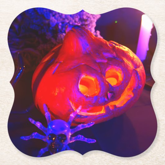 Neon Halloween pompoenen Kartonnen Onderzetters (Voorkant)