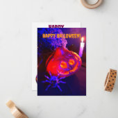 Neon Halloween pompoenen Notitiekaartje (Voorkant / Achterkant in situ)