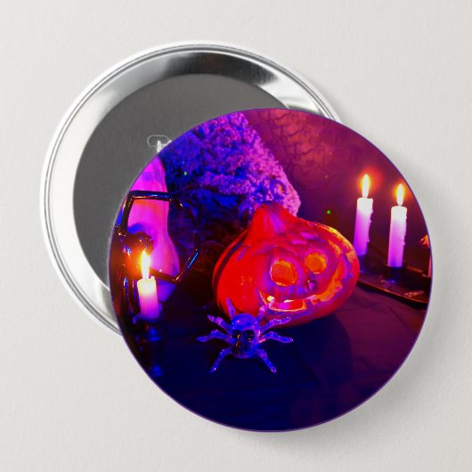 Neon Halloween pompoenen Ronde Button 4,0 Cm (Voorkant /achterkant)