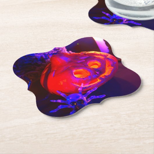 Neon Halloween pumpkins Kartonnen Onderzetters (Gekanteld)