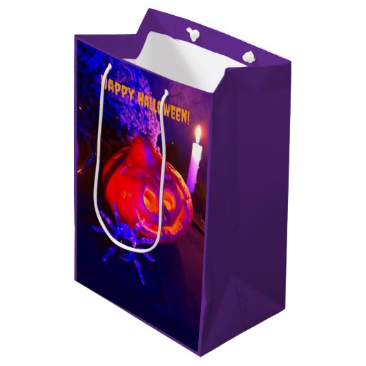 Neon Halloween pumpkins Medium Cadeauzakje (Voorkant Gekanteld)