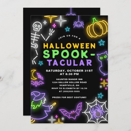 Neon Halloween Spooktacular Kaart (Voorkant / Achterkant)