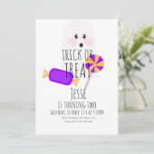 Neon Halloween Trick or treat Ghost Birthday Kaart (Staand voorkant)