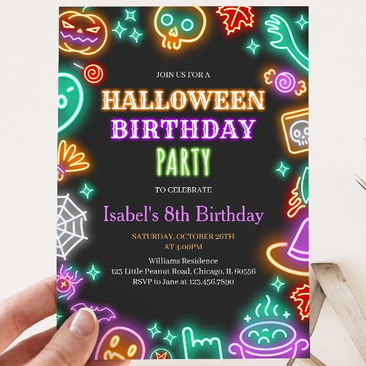 Neon Halloween Verjaardag Kaart