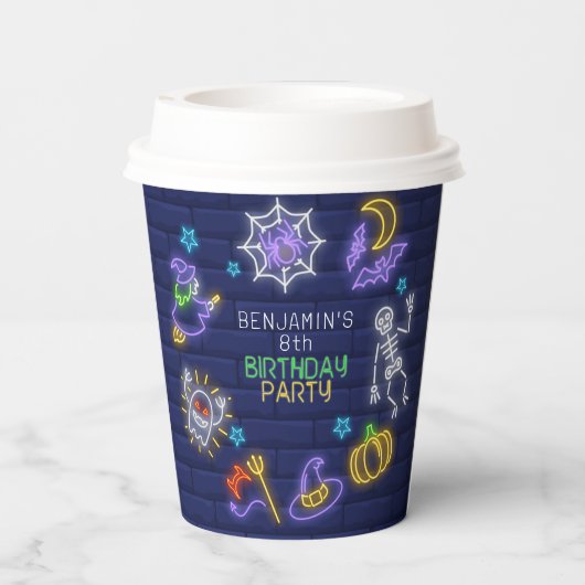 Neon Halloween Verjaardag Papieren Bekers (Achterkant)