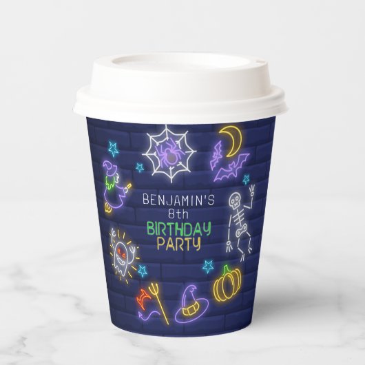 Neon Halloween Verjaardag Papieren Bekers (Voorkant)