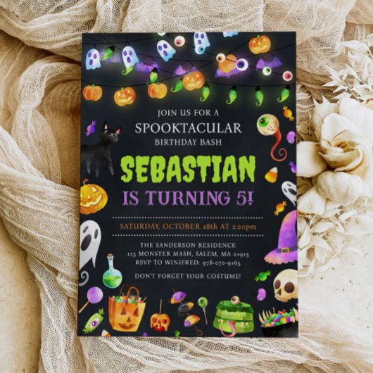Neon Halloween verjaardagsfeest, Halloween verjaar Kaart