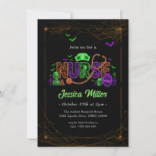 Neon Halloween Verpleegster Feest Uitnodiging