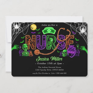 Neon Halloween Verpleegster Feest Uitnodiging