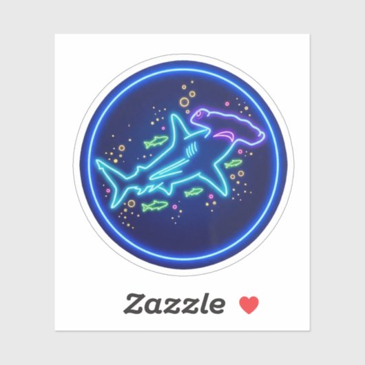 Neon Hamerhaai Diepzee Gloei Kunst Sticker (Vel)