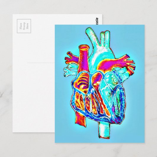 Neon Hand Drawn Anatomical Heart Briefkaart (Voorkant / Achterkant)