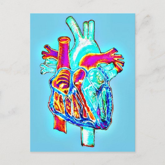 Neon Hand Drawn Anatomical Heart Briefkaart (Voorkant)