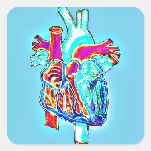 Neon Hand Drawn Anatomical Heart Vierkante Sticker (Voorkant)