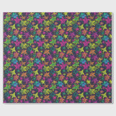 Neon Hand-Drawn Star Pattern op Midnight Achtergro Cadeaupapier (Vlak)