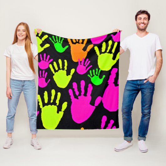 Neon handafdruk graffiti patroon fleece deken (In situ)