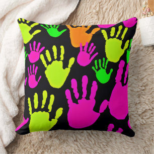 Neon handafdruk graffiti patroon kussen