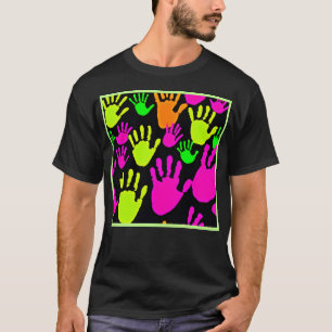 Neon handafdruk graffiti patroon t-shirt