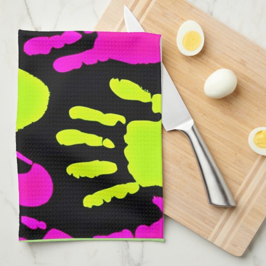 Neon handafdruk graffiti patroon theedoek (Quarter Fold)