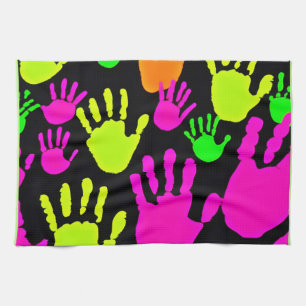 Neon handafdruk graffiti patroon theedoek