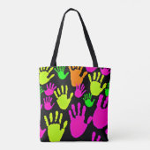 Neon handafdruk graffiti patroon tote bag (Achterkant)
