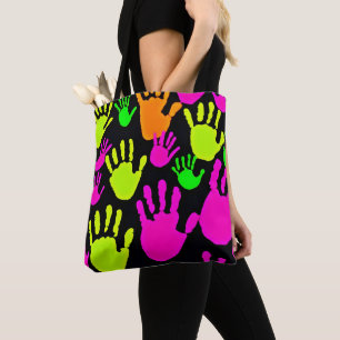 Neon handafdruk graffiti patroon tote bag