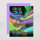 NEON HANDS "JOIN US" GRADUATION ARTITY INVITATION KAART (Voorkant / Achterkant)