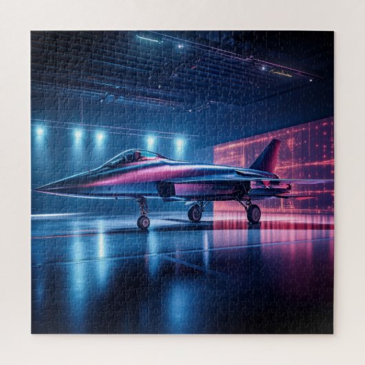 Neon Hangar Jet - Cyberpunk Puzzel (Verticaal)