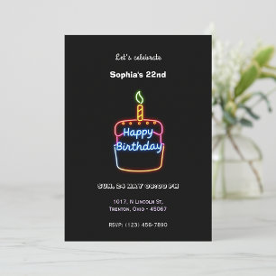 Neon Happy Birthday Cake Design - Leuk en levendig Kaart