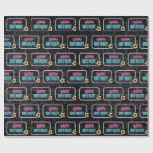 Neon Happy Birthday Marquee op Brick Cadeaupapier (Vlak)